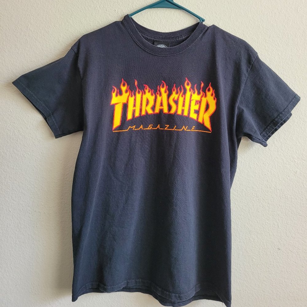Thrasher T Shirt. Black Size M. Flames Skateboard Magazine Skater
